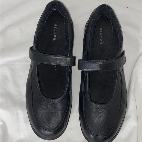 Aravon Black Leather Comfort Flats Wide Sz 10EE - Picture 3 of 8